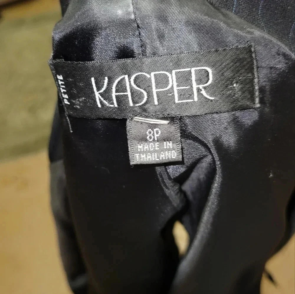 Kasper Black Pinstripe Blazer Suit Jacket Petite 8P Career - Picture 2 of 2